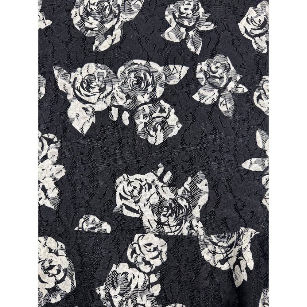 American Rag Black and White Rose Print Lace short puff sleeves Dress Size S - Picture 3 of 7